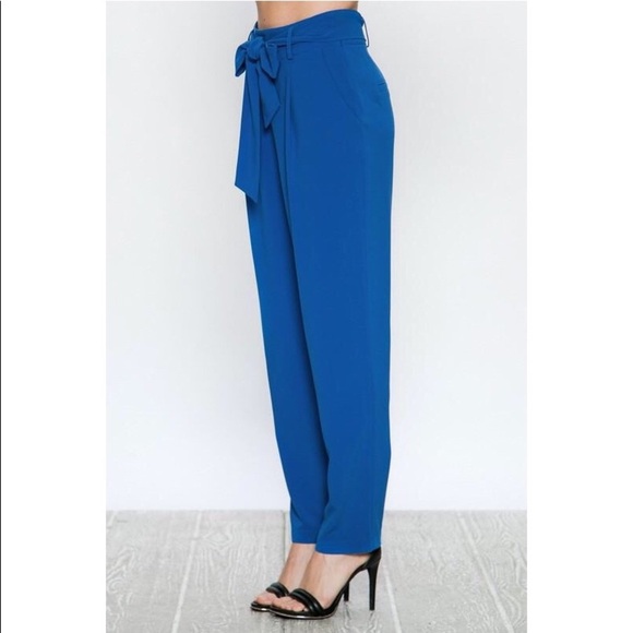 Royal Blue High Waisted Pegged Pants - Picture 2 of 7